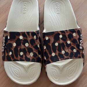 CROCS Brown and Cream Sandals with Perforated Design